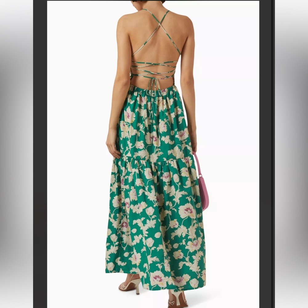 POSSE Alexis Dress Green cotton Floral Strappy Back Sz M EUC